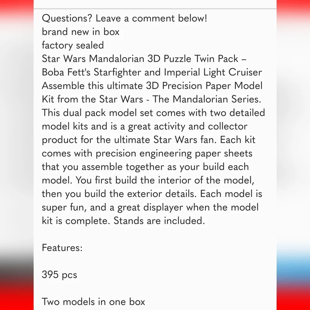 Star Wars Mandalorian 3D Puzzle Boba Fett Starfighter and Imperial Light…